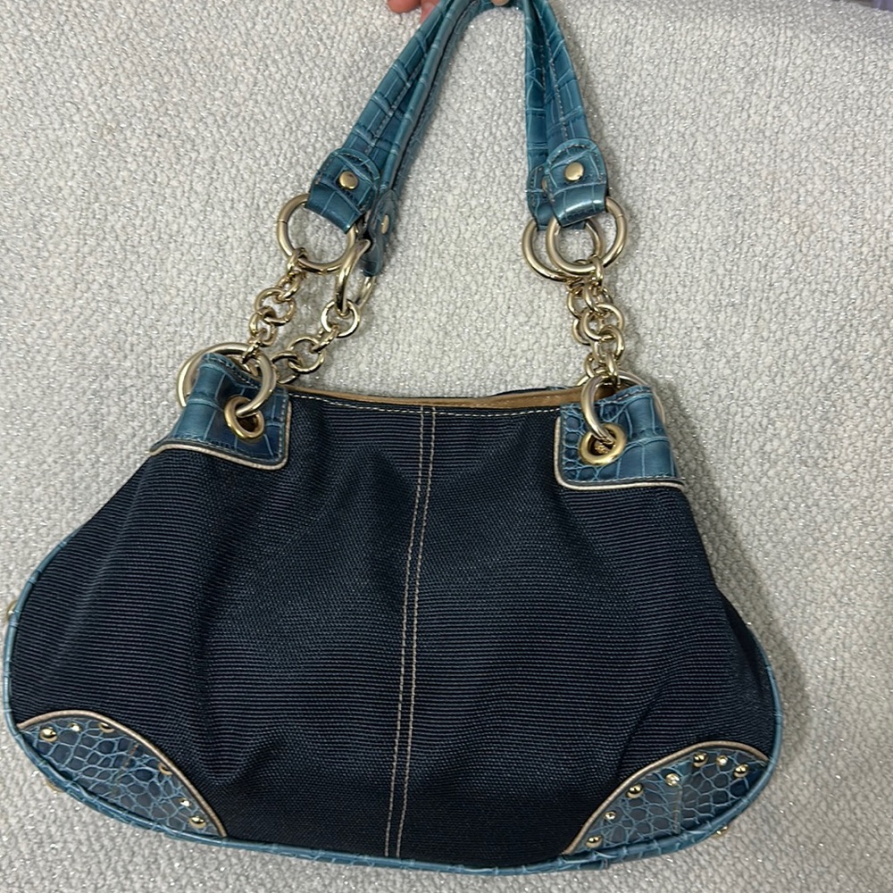 Kathy Van Zeeland Blue Denim Look & Patent Leather Shoulder Bag 💎